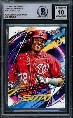 Juan Soto Signed 2020 Topps Fire National BB Card Day Card FP-6 Sig 10 Beckett - Image 1 of 2