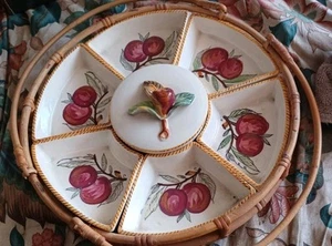 1950's Lazy Susan McM Bamboo Cottagecore Relish Server Trays Bowl Japan Fruits - Picture 1 of 7