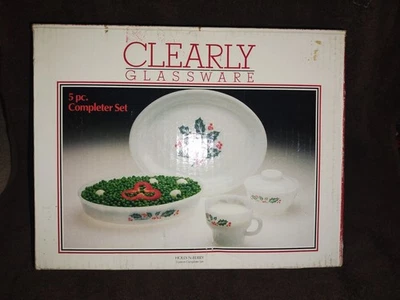 Clearly 5 pc Completer Set Holly N Berry Platter Dish Cream And Sugar-Christmas - Image 1 of 4