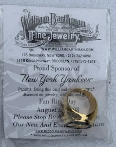Anillo de abanico de los Yankees de Nueva York William Barthman joyería fina 2008 Fan Day - Imagen 1 de 3