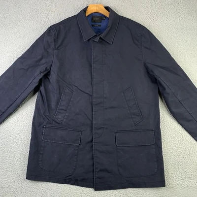 J Crew Ludlow Jacket Mens XL Blue Navy Cotton Car Coat Mac Topcoat Button Front - Image 1 of 4
