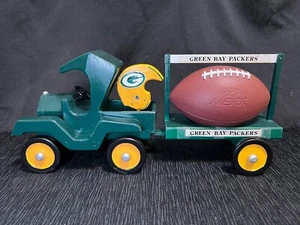 Vintage Very Rare OOAK Handmade Wooden Green Bay Packers Model T with Trailer - Picture 1 of 12
