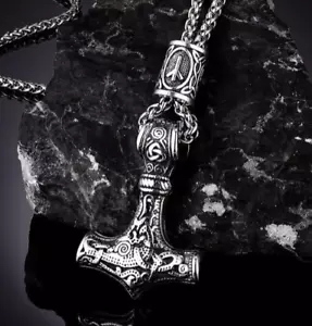 EDELSTAHL XXL Runen Anhänger keltisch Thor Hammer Mjölnir, Kette 55 cm - Bild 1 von 7