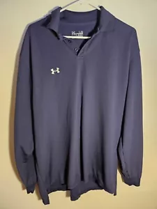 Under Armour Polo Shirt Large L Blue Heatgear Long Sleeve Pullover Mens - Picture 1 of 5