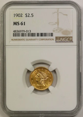 1902 $2.5 NGC MS 61 Liberty Head Gold Quarter Eagle Cover