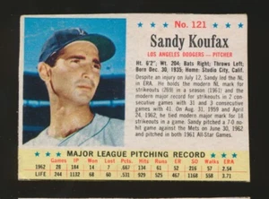 1963 Post Cereal Baseball -#121 SANDY KOUFAX (Los Angeles Dodgers) *HOF* - Picture 1 of 2