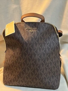 NEW Michael Kors “Cindy” Brown Monogram Medium Bookbag Backpack Purse Reg $298 - Picture 1 of 15