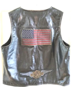 Harley Davidson Herren Vintage Lederweste schwarz distressed mit Patches Gr. XL - Bild 1 von 6
