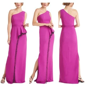 JS Collections NWT Haley A-Line Stretch Crepe One Shoulder Gown Size 2 Lace Trim - Picture 1 of 11