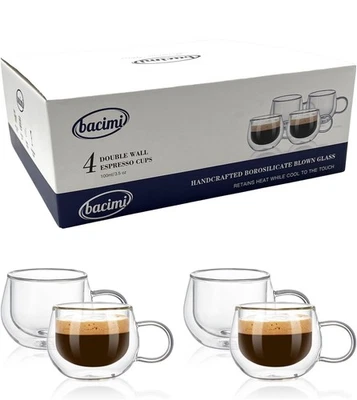 Bacimi Double Wall Insulated Borosilicate Glass Espresso cups 3.5oz /100ml 4pack - Image 1 of 4