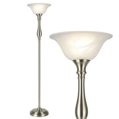 Lámpara de Pie, Lámpara de Pie 72 Pulgadas con Acabado de Níquel Cepillado y Alabas Blancas... Foto 1 de 4