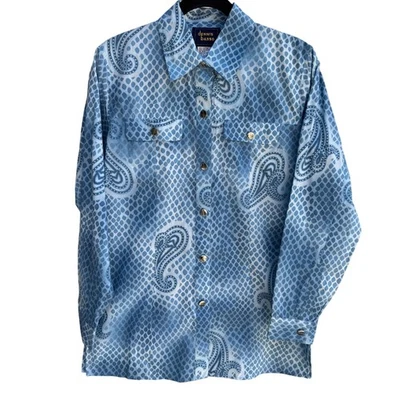 Camisa Dennis Basso Azul Paisley Estampado de Lunares de Serpiente Manga Larga con Botones Nueva S Foto 1 de 4