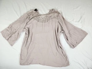 Sophie Pink Boho Peasant Top Embroidered Sheer Yoke Bell Sleeve Blouse Size 3 - Picture 1 of 13