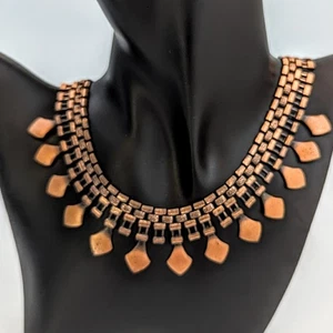Mid Century Copper Modernist Egyptian Revival Geometric Necklace 1960's 17" - Picture 1 of 8