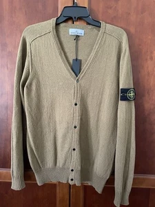 STONE ISLAND RAW HAND COTTON KNITTED CARDIGAN Dark Beige - Picture 1 of 9