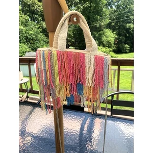 Perlen Multicolor Creme Fransen Tasche Viral Perlen Statement Bag Marshall's Neu mit Etikett - Bild 1 von 6