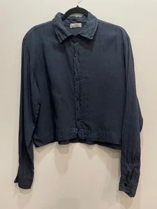 Mate Organic Linen Crop Button Down Shirt M Navy Capsule Minimalist Sustainable - Picture 1 of 7