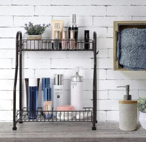 Spice Rack Kitchen Spice Organizer Bathroom Counter Organizer 2 Tier with Hooks - Picture 1 of 6