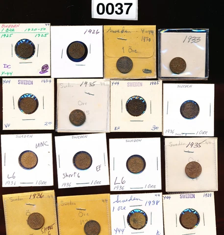 SWEDEN - 1 ORE LOT - 1920 - 1939 - 16 COINS - #0037 Cover