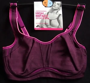 LADIES M&S HIGH IMPACT UNDERWIRED SPORTS BRA SIZE 32C BERRY - NEW - Picture 1 of 3