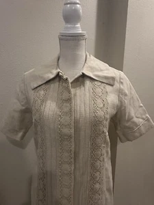 Maxi Camisa de Vestido de Encaje de Lino Vintage La Gasie Cuello a Presión M-L Carrera Usada - Imagen 1 de 9