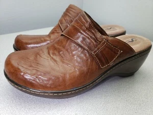 SoftWalk Mason Cognac Brown Clogs Womens Size 10 Wedge Heel Soft Walk - Picture 1 of 6