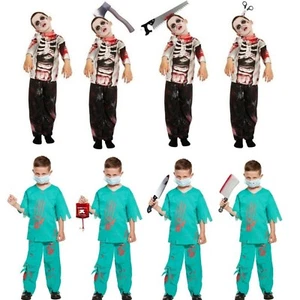 Boys Zombie Costume Kids Halloween Scary Fancy Dress Party Outfit Skeleton UK - Picture 1 of 52
