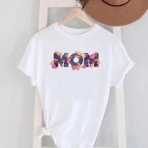 MOM Rose Decoration Women Printed Round Neck Short-Sleeved T-Shirt Gift Size L - Picture 1 of 1