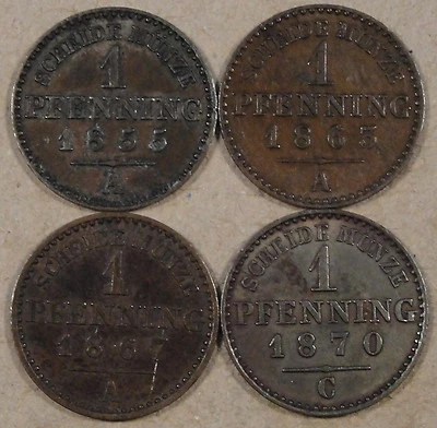 Prussia 4 Pfennig's 1855-A,63-A,67-A,+70-C Better Grades as Pictured - Image 1 of 2