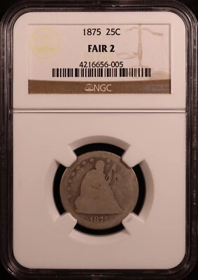 1875-P Seated Liberty Silver Quarter - NGC Fair 2 - Lowball Registry Type Coin! - Image 1 of 3