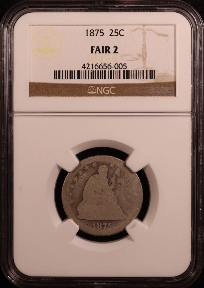 1875-P Seated Liberty Silver Quarter - NGC Fair 2 - Lowball Registry Type Coin! - Image 1 of 3
