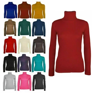 Ladies Womens Polo Neck Roll Neck Turtle Neck Plain Jumper Top Long Sleeve 8-26 - Picture 1 of 30