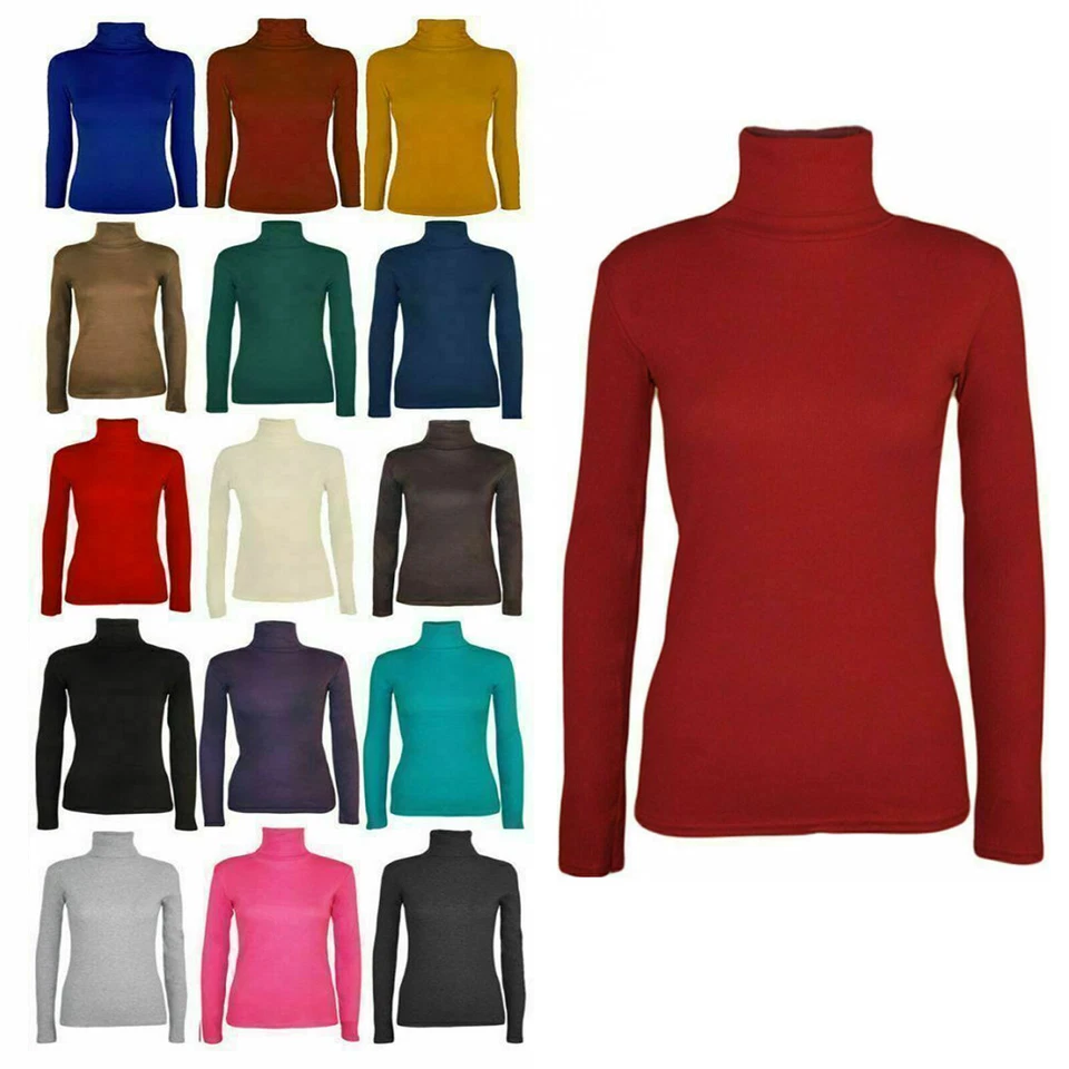Ladies Womens Polo Neck Roll Neck Turtle Neck Plain Jumper Top Long Sleeve 8-26 - Image 1 of 1
