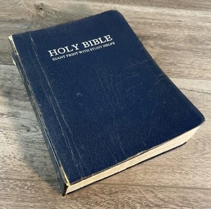 Holy Bible GIANT PRINT Study Helps Dugan 714 KJV 1984 Image Buffalo Leather Blue - Foto 1 di 12