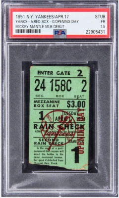 Mickey Mantle Debut Ticket Stub From 1951 New York Yankees Red Sox Game 4/17 PSA - Image 1 of 3