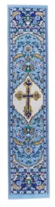 Wandteppich Lesezeichen - orthodoxe christliche Kreuz Ikone, blau & gold 9 Zoll Tuch - NEU - Bild 1 von 3