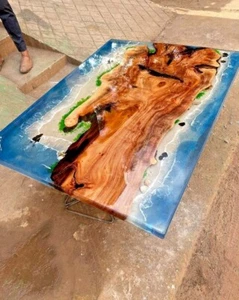 Ocean Blue Epoxy River Table ? Live Edge Walnut Wood Handmade - Picture 1 of 7