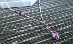 Healing Stone Purple Agate Y Shaped Lariat Necklace Non-Tarnish Steel Chain - Picture 1 of 8