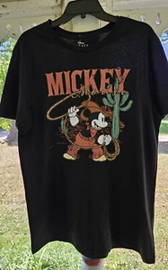 NEW NWT Disney Mickey Mouse Cowboy Cactus Lasso L Large Black T-shirt - Picture 1 of 4