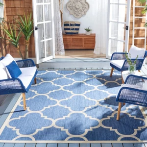 SAFAVIEH Indoor Outdoor CY6243-243 Courtyard Blue / Beige Rug - Picture 1 of 32