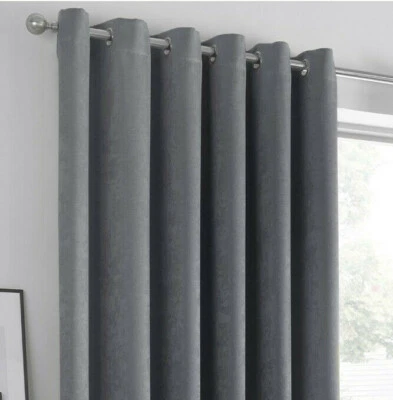 Block Out Weave Eyelet Curtains Dark Grey Thermal Ring top Light reducing Strata - Image 1 of 4