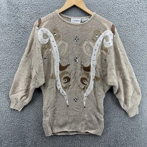 VTG Cedars Womens M Soft Silk Angora Sweater Western Boho Jewel Embellishments - Picture 1 of 7