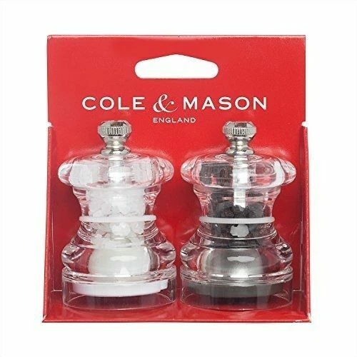Cole & Mason Button Mini Salt and Pepper Grinder Set Stainless Steel Mills