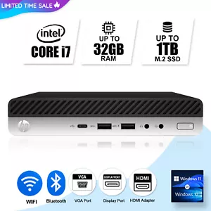 HP Mini Desktop Computer PC i7, up to 32GB RAM 1TB M.2 SSD, Windows 11/10, WiFi - Picture 1 of 4
