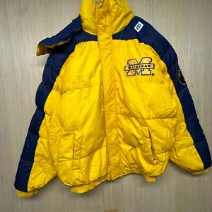 Vintage Michigan University Jacket Adult Size Extra Large Yellow Goose Down Mens - Picture 1 of 20