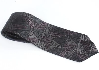 Gravata vintage Byblos, cinza prata padrão geométrico - Imagem 1 de 4