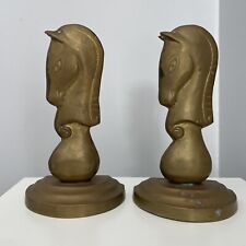 Vintage Knight Chess Horse Head Brass Pair Bookends Hollywood Regency Art Deco