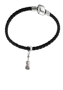 Dije de peltre inglés violín en pulsera de cuero sintético plateado - Imagen 1 de 1