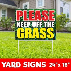 PLEASE KEEP OFF THE GRASS Yard Sign Corrugate Plastic with H-Stakes Lawn Sign - Picture 1 of 3