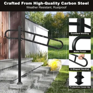 1-4 Step Outdoor Handrail Stairs Wrought Iron Handrail Step Handrail for Porch - Picture 1 of 10